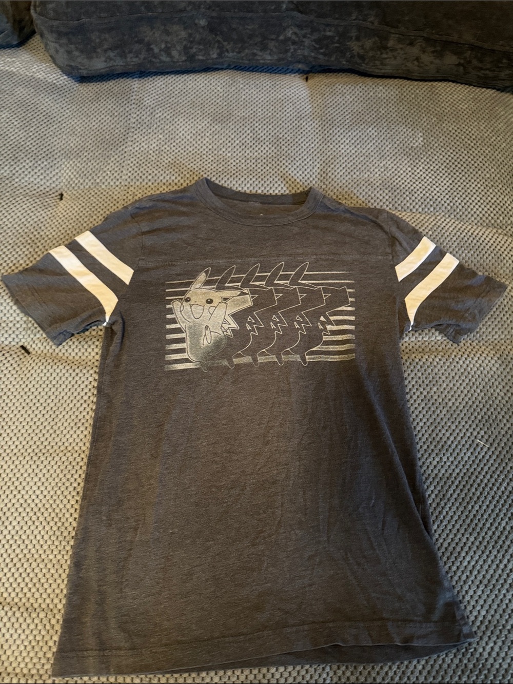 Kids Grey Short-Sleeve Graphic Tee with White Sleeve Stripes